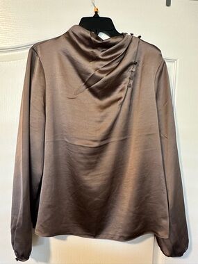 Express Satin Keyhole Blouse in Taupe